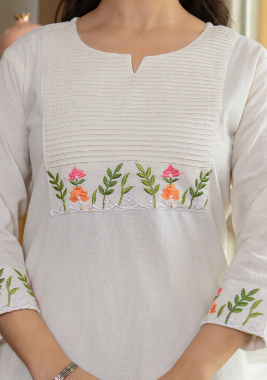 Ivory Meadow Embroidered Cotton Kurta Set