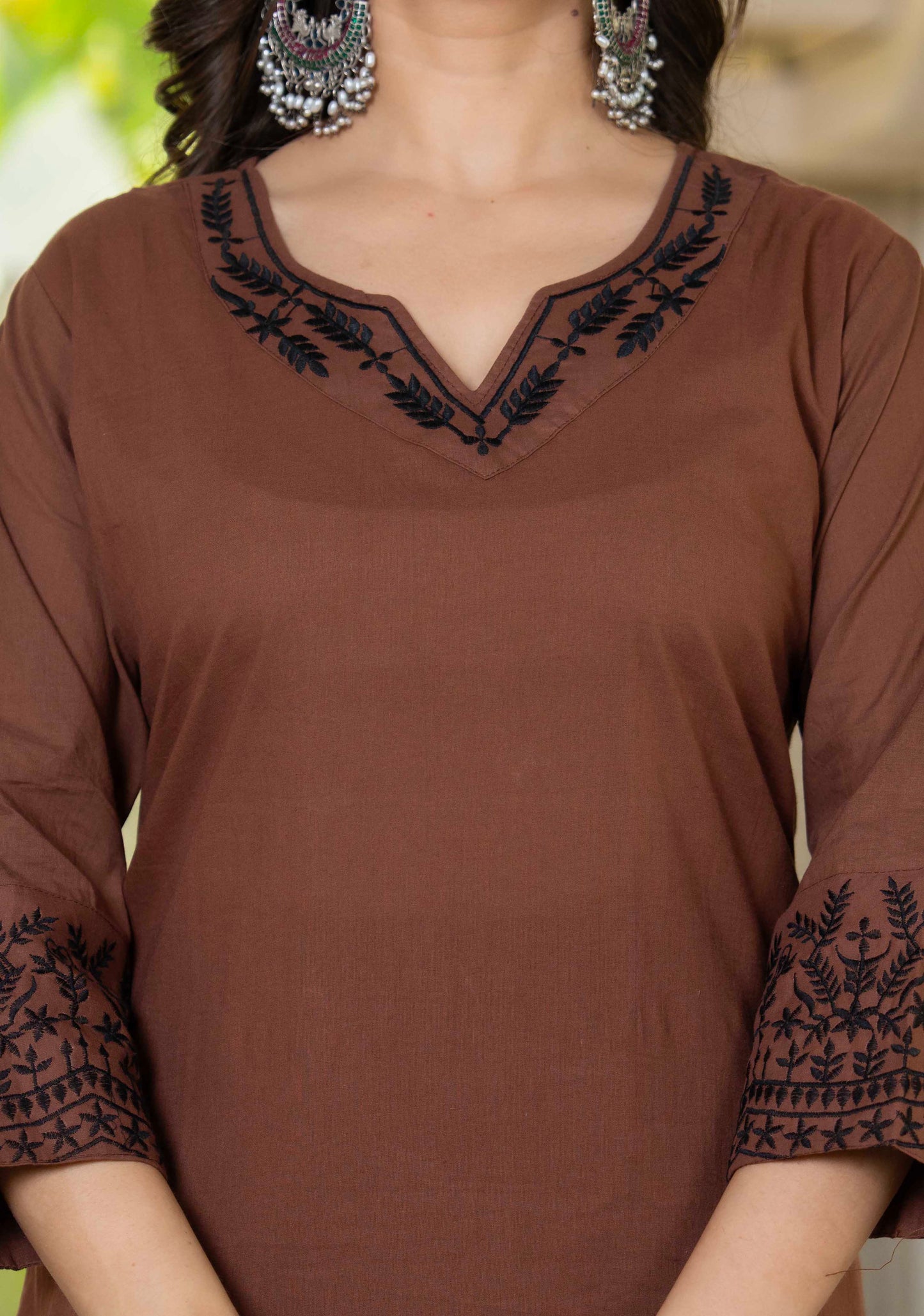Earthy Charm Embroidered Brown Kurta Set with Dupatta