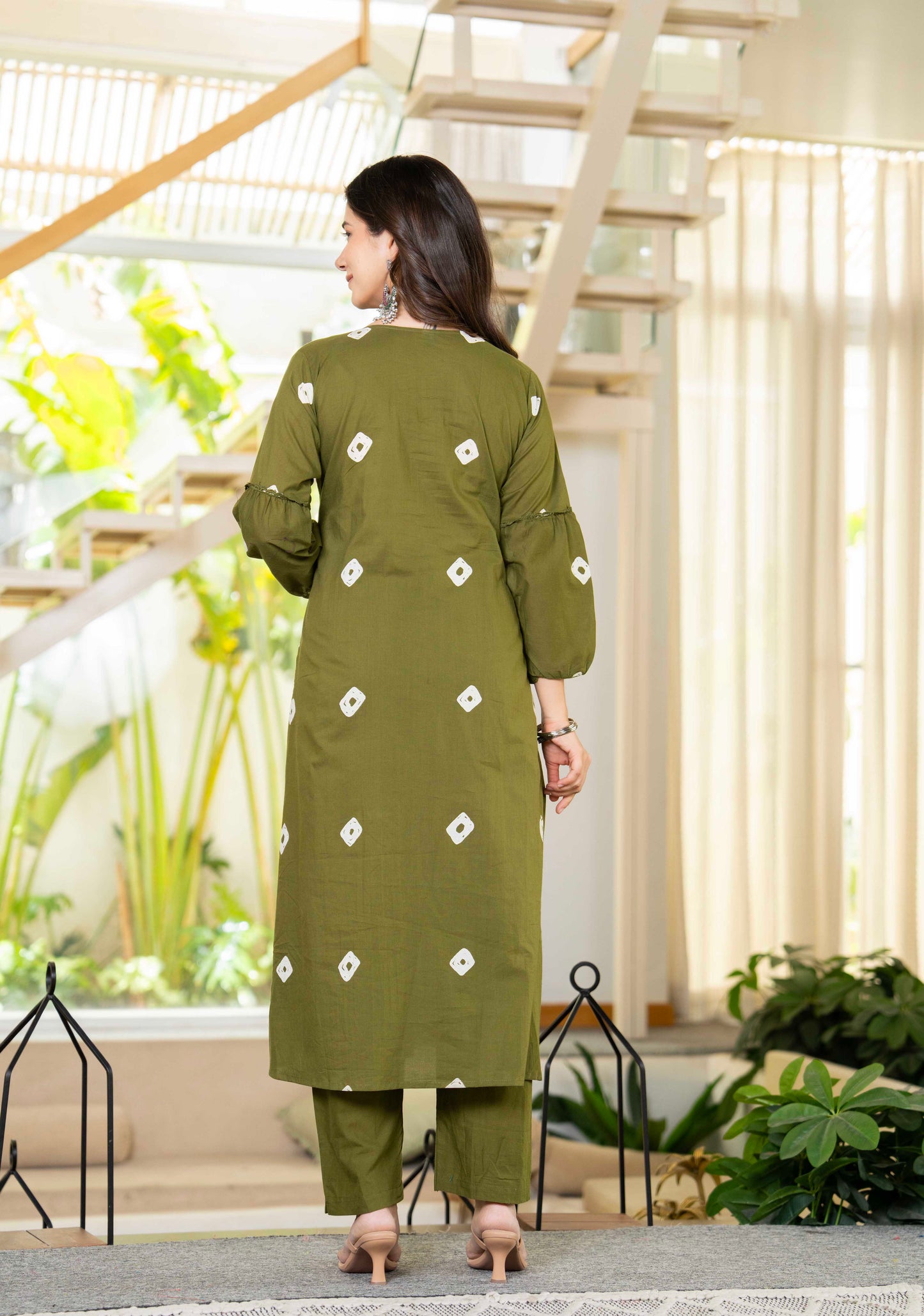 Olive Green Gaja Embroidered Anarkali Set