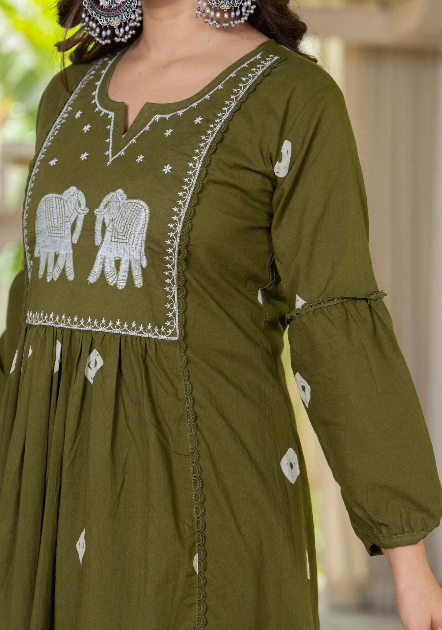 Olive Green Gaja Embroidered Anarkali Set