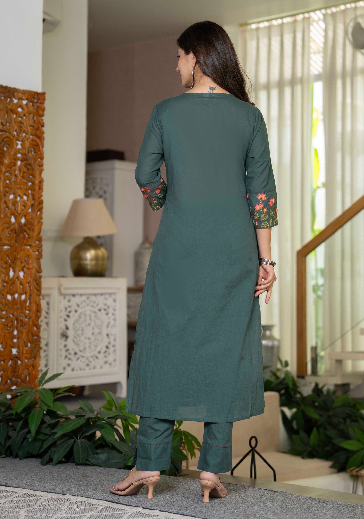 Forest Green A-line Kurta & Pant Set