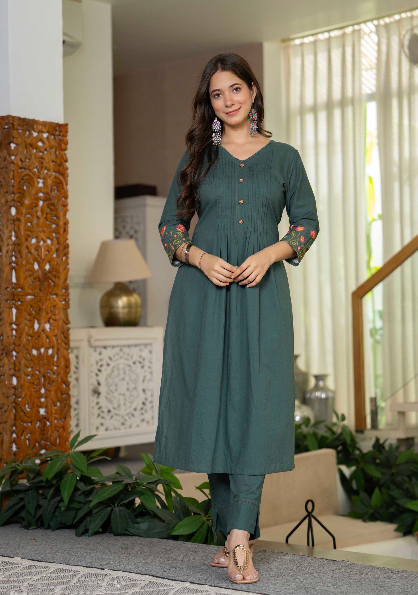 Forest Green A-line Kurta & Pant Set