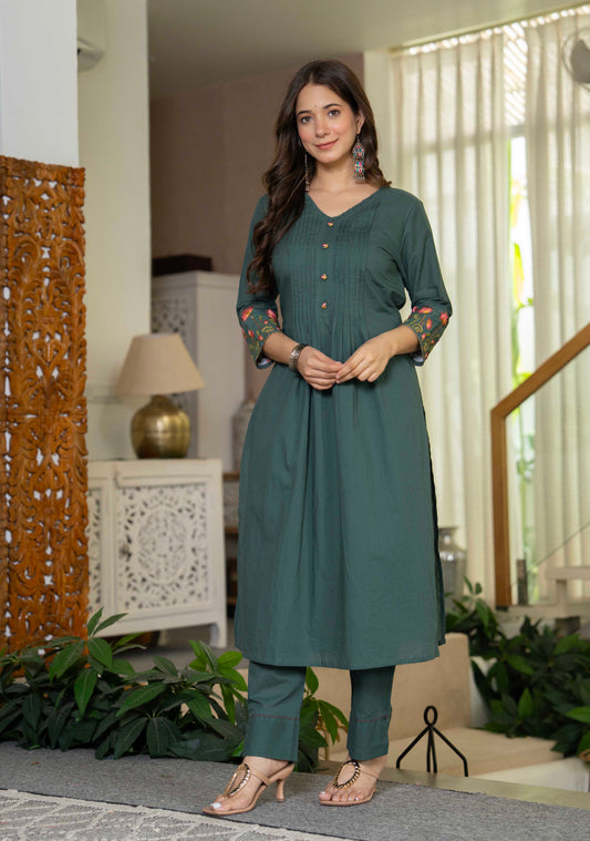 Forest Green A-line Kurta & Pant Set