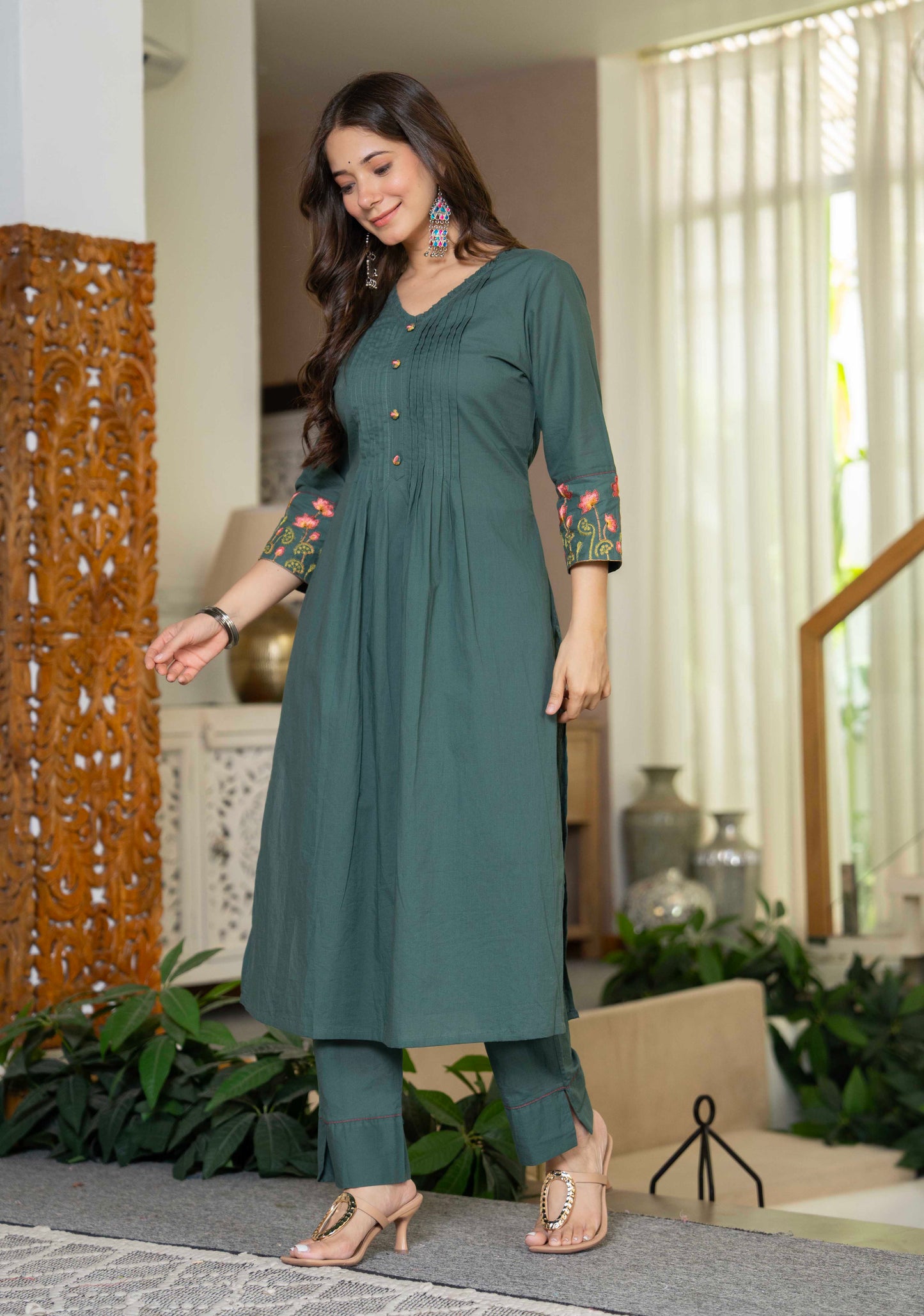 Forest Green A-line Kurta & Pant Set