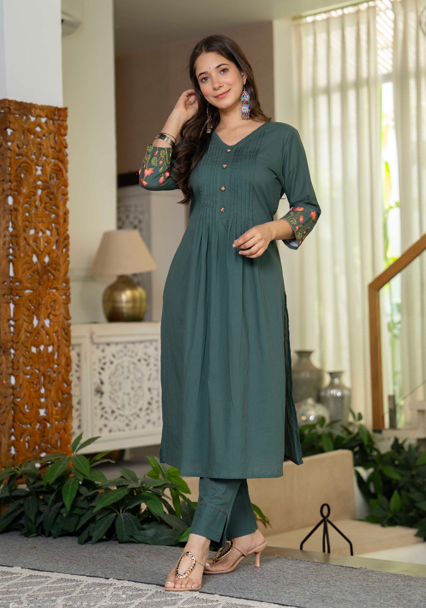 Forest Green A-line Kurta & Pant Set