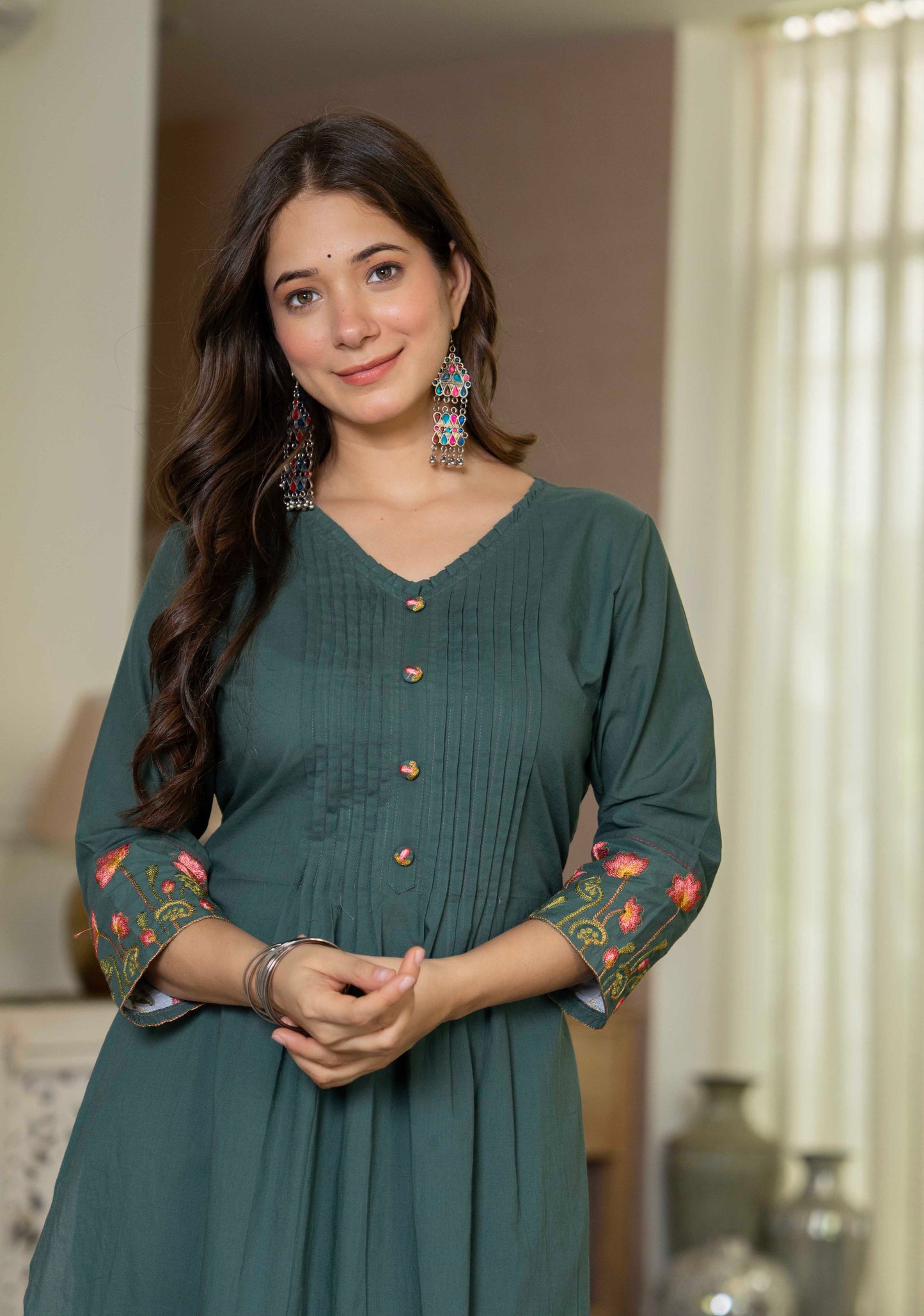 Forest Green A-line Kurta & Pant Set