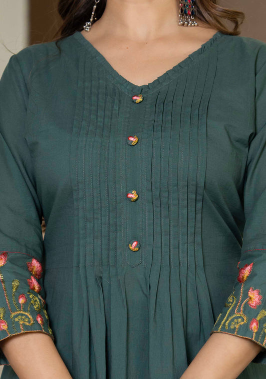 Forest Green A-line Kurta & Pant Set
