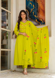 Lime Green Floral Embroidered Anarkali Set