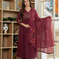 Maroon Wildflower Embroidered Anarkali Suit Set