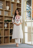 White Cotton Kurta Set with Colorful Embroidery