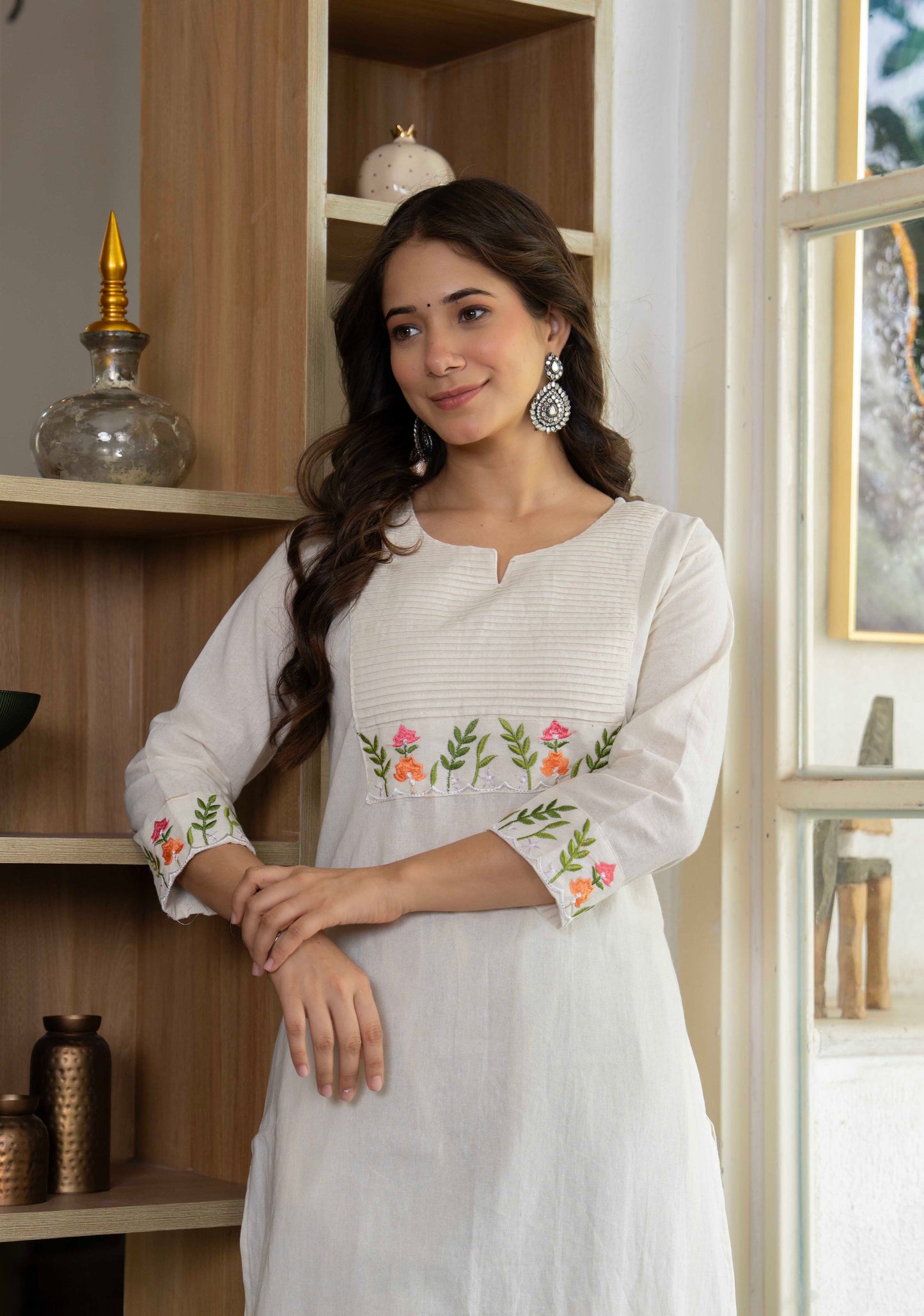 Ivory Meadow Embroidered Cotton Kurta Set