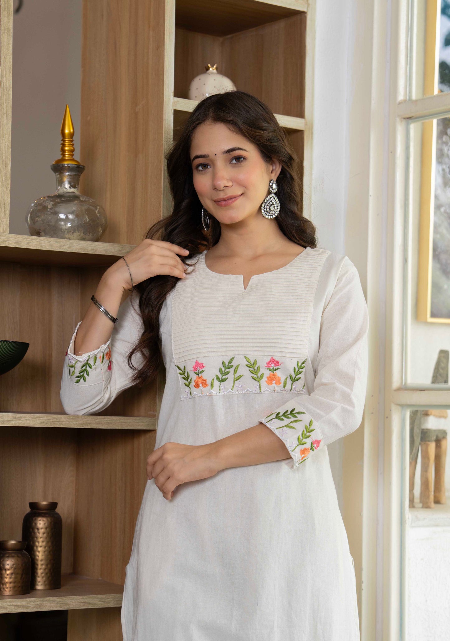 Ivory Meadow Embroidered Cotton Kurta Set