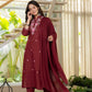 Wine Bloom Floral Embroidered Suit with Dupatta