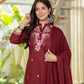 Wine Bloom Floral Embroidered Suit with Dupatta