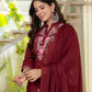 Wine Bloom Floral Embroidered Suit with Dupatta
