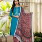 Aqua Flora Embroidered Cotton Suit Set with Dupatta