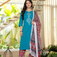 Aqua Flora Embroidered Cotton Suit Set with Dupatta