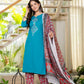 Aqua Flora Embroidered Cotton Suit Set with Dupatta