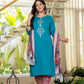 Aqua Flora Embroidered Cotton Suit Set with Dupatta