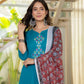 Aqua Flora Embroidered Cotton Suit Set with Dupatta
