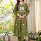 Olive Green Gaja Embroidered Anarkali Set