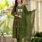 Olive Green Gaja Embroidered Anarkali Set
