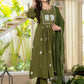 Olive Green Gaja Embroidered Anarkali Set