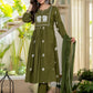Olive Green Gaja Embroidered Anarkali Set