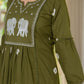 Olive Green Gaja Embroidered Anarkali Set