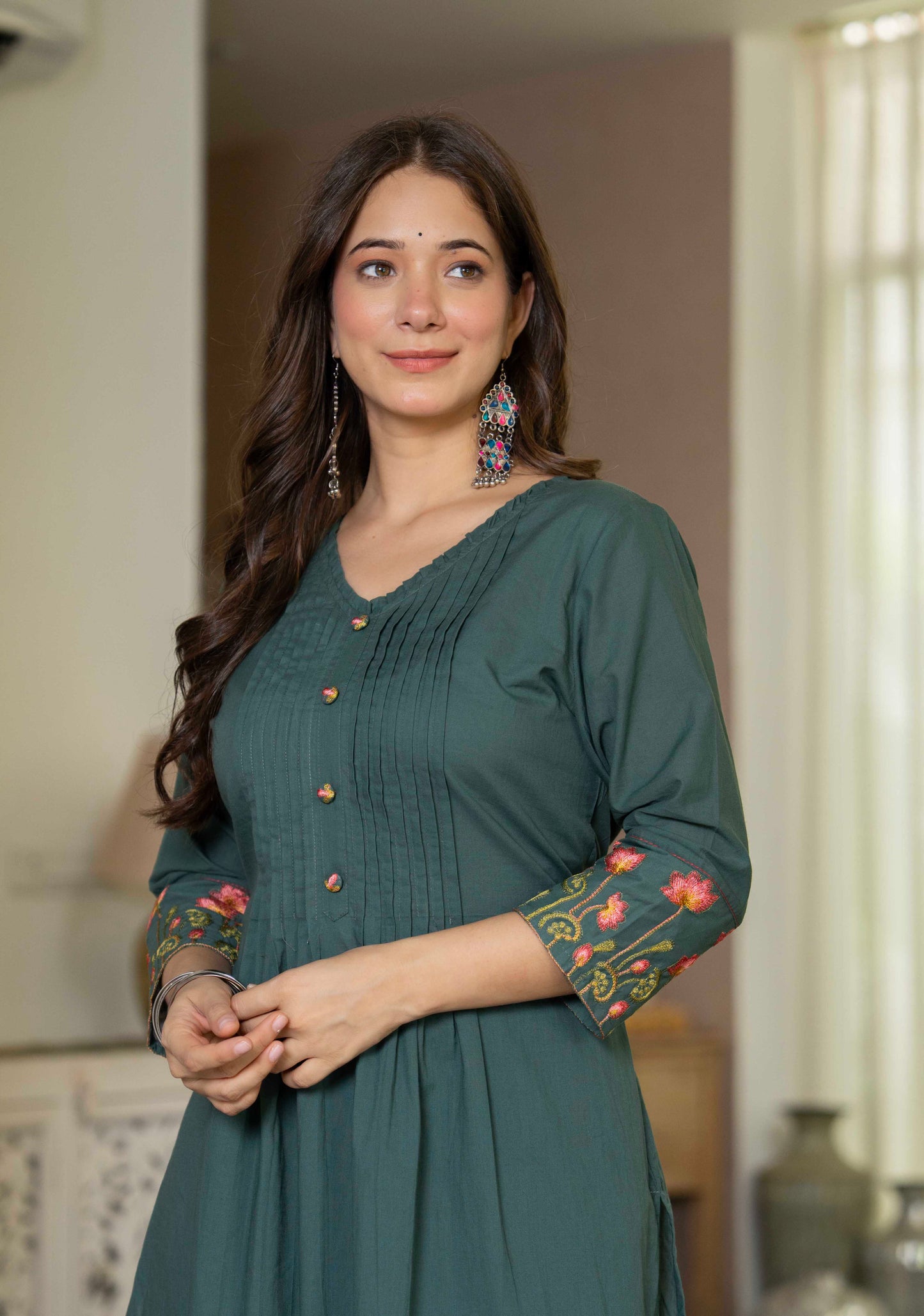 Forest Green A-line Kurta & Pant Set