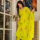 Lime Green Floral Embroidered Anarkali Set